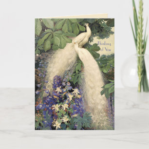 Vitpåfåglar och blommor kort