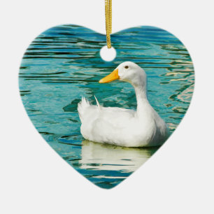 VitPekin anka - naturfoto i reflexioner Julgransprydnad Keramik