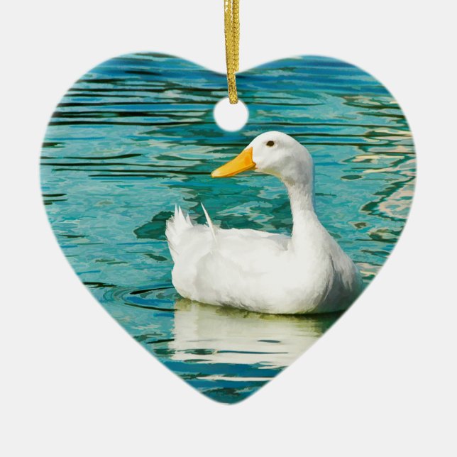 VitPekin anka - naturfoto i reflexioner Julgransprydnad Keramik (Framsidan)