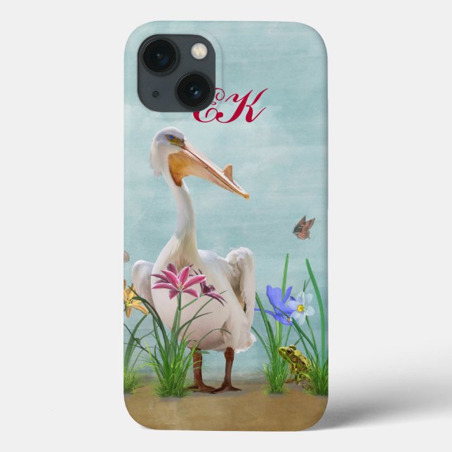 Vitpelikan, blommor och fjärilar, Monogram (Baksida)