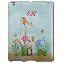 Vitpelikan, blommor och fjärilar, Monogram