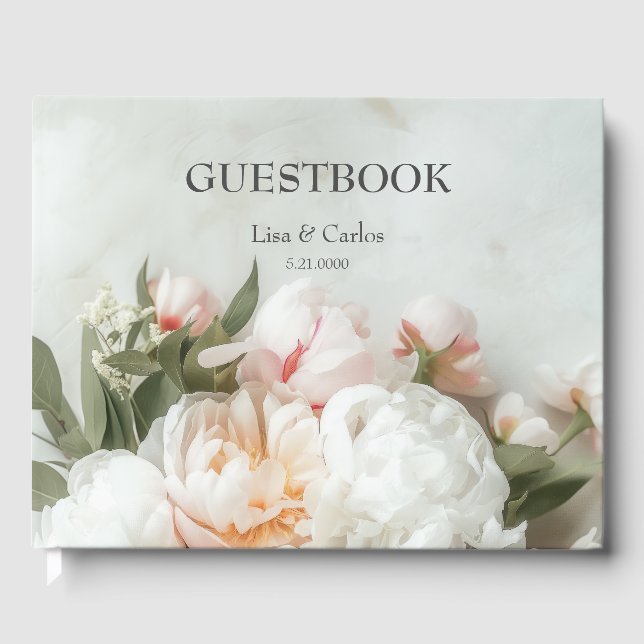 Vitpeonies bouquet med snöre gästböcker (Framsida)