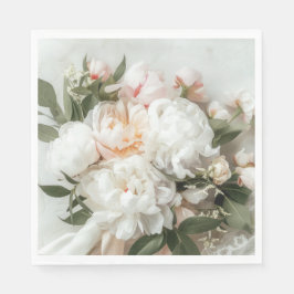 Vitpeonies bouquet med snöre pappersservett