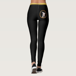 Vitpitbull med röda kyssar all över hans framsid leggings