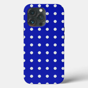 vitpolka dots på blått