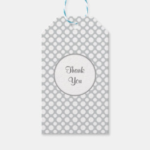 Vitpolka dots på grå beställnings- tackmärkre presentetikett