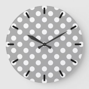 Vitpolka dots på grå färg stor klocka
