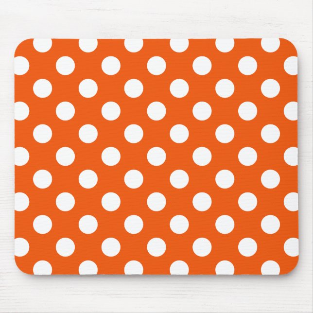 Vitpolka dots på orangen musmatta (Framsidan)