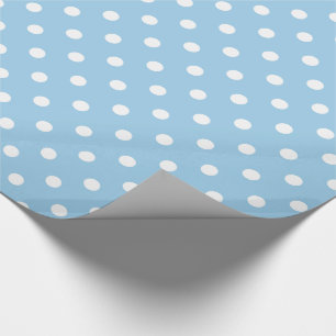Vitpolka dots på stugablått presentpapper