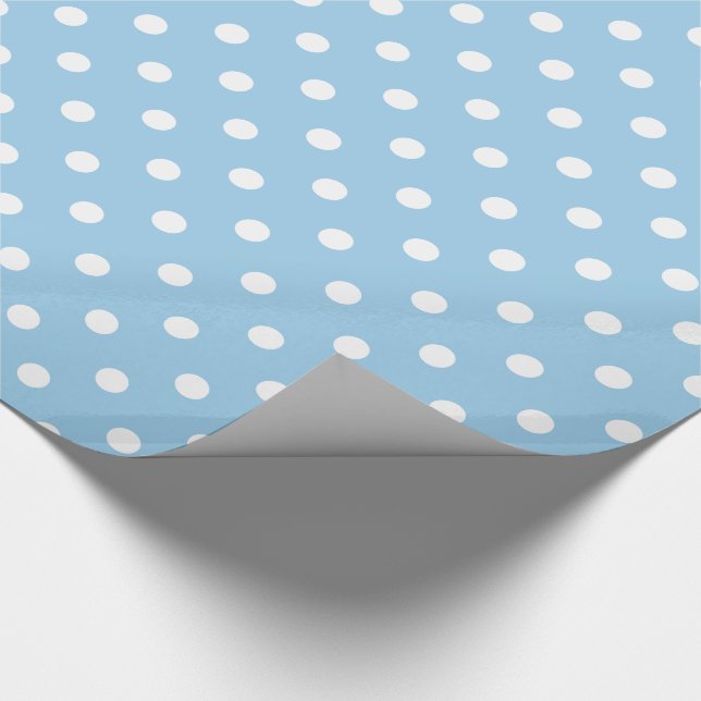 Vitpolka dots på stugablått presentpapper (Hörn)