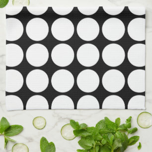 Vitpolka dots på svart kökshandduk