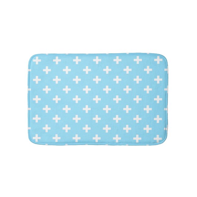 Vitpolka kor på baby blue badrumsmatta (Framsidan)