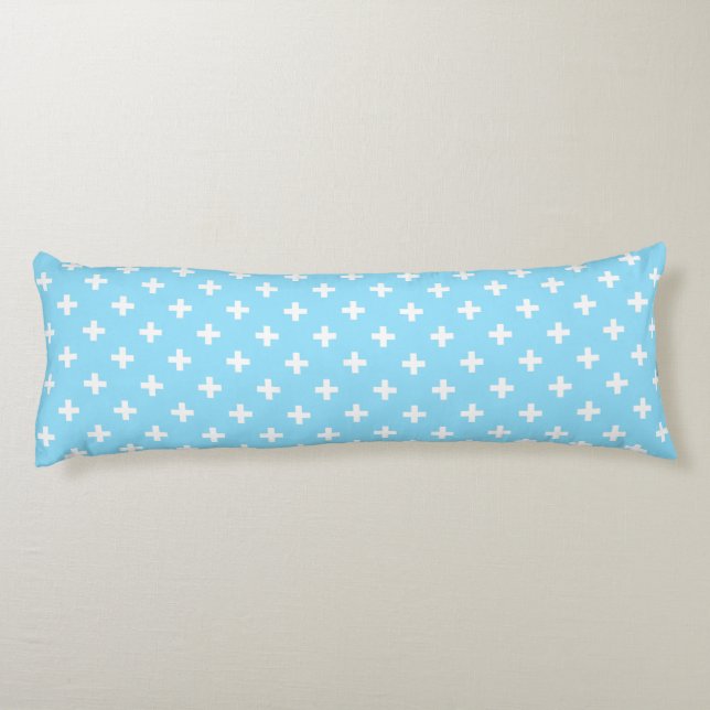Vitpolka kor på baby blue kroppskudde (Baksidan)