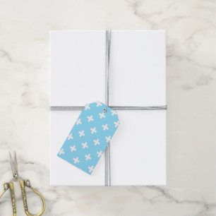 Vitpolka kor på baby blue presentetikett