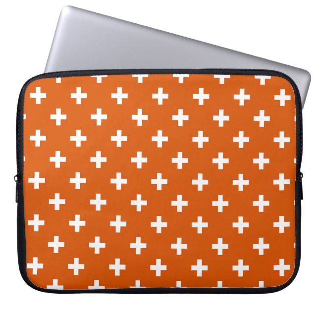 Vitpolka kor på bränd orange laptop fodral (Framsidan)