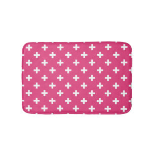 Vitpolka kor på fuchsia badrumsmatta