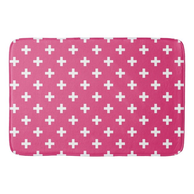 Vitpolka kor på fuchsia badrumsmatta (Framsidan)