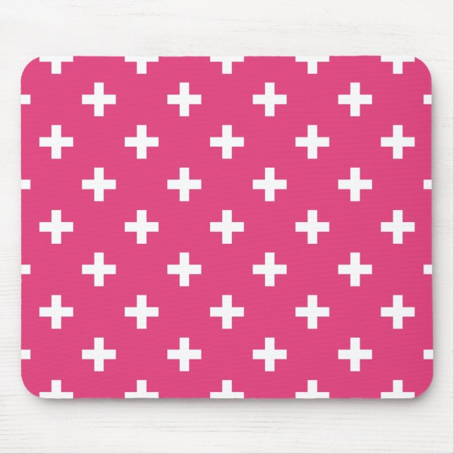 Vitpolka kor på fuchsia musmatta (Framsidan)