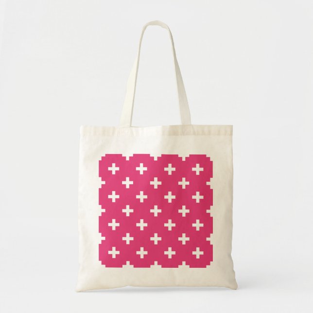 Vitpolka kor på fuchsia tygkasse (Framsidan)
