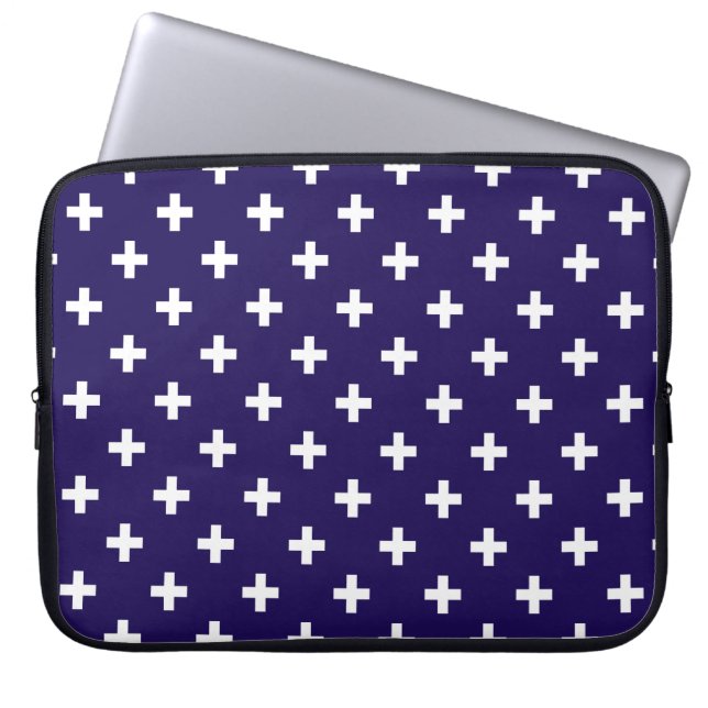 Vitpolka kor på marinblått laptop fodral (Framsidan)