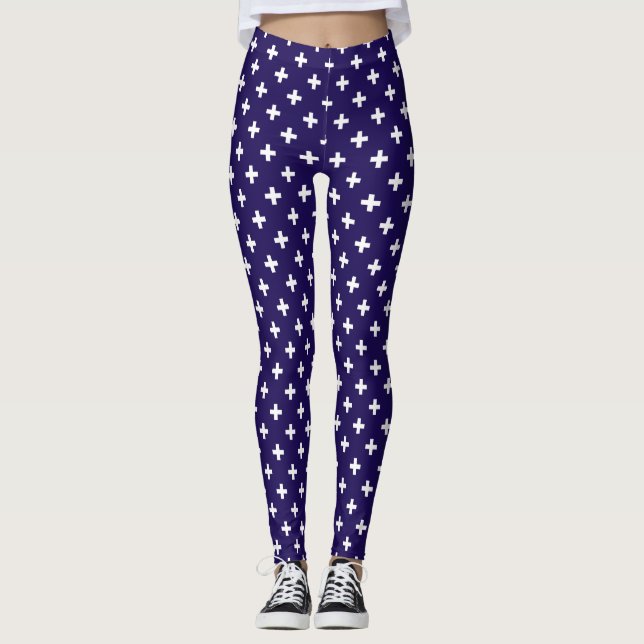 Vitpolka kor på marinblått leggings (Framsida)