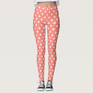 Vitpolka kor på persikor leggings
