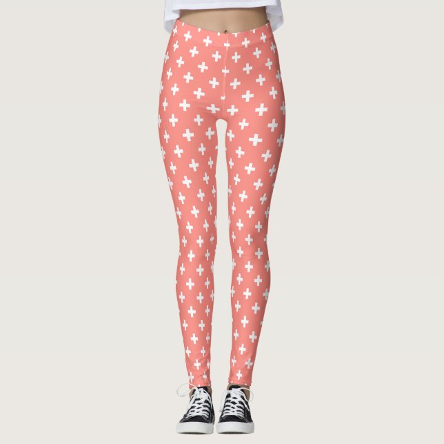 Vitpolka kor på persikor leggings (Framsida)