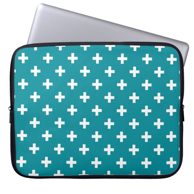 Vitpolka kor på teal laptop fodral (Framsidan)