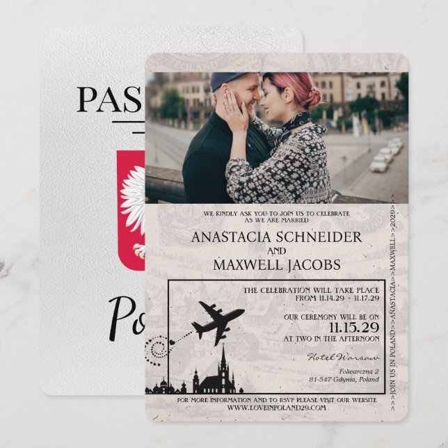 Vitpolsk bröllopsinbjudan inbjudningar (Fram/baksida)