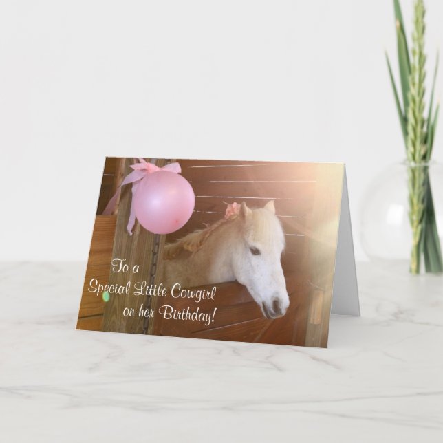 Vitpony Cowgirl Birthday Card Kort (Framsida)