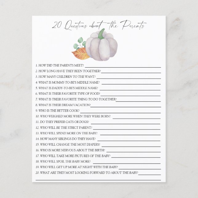 Vitpumpor - 20 frågor om föräldrarna (Framsida)