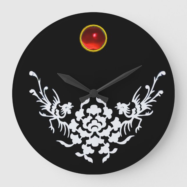 VITRÄCKER OCH BLOMOR, Rödgummi Gem Stone Stor Klocka (Framsida)