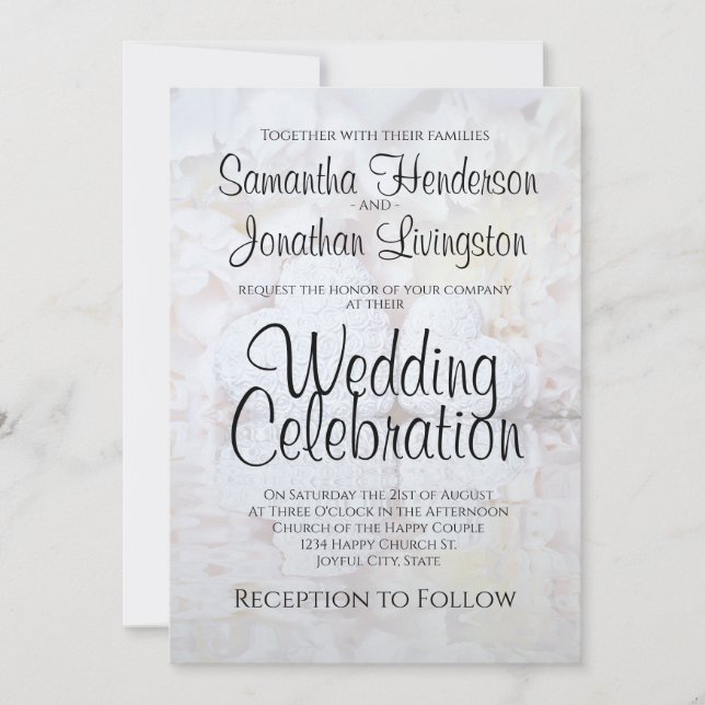 Vitreflekterande Peony Flowers & Hearts Bröllop Inbjudningar (Framsida)