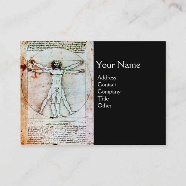 VITRUVIAN MAN, Antique Black Parchment Visitkort (Framsida)