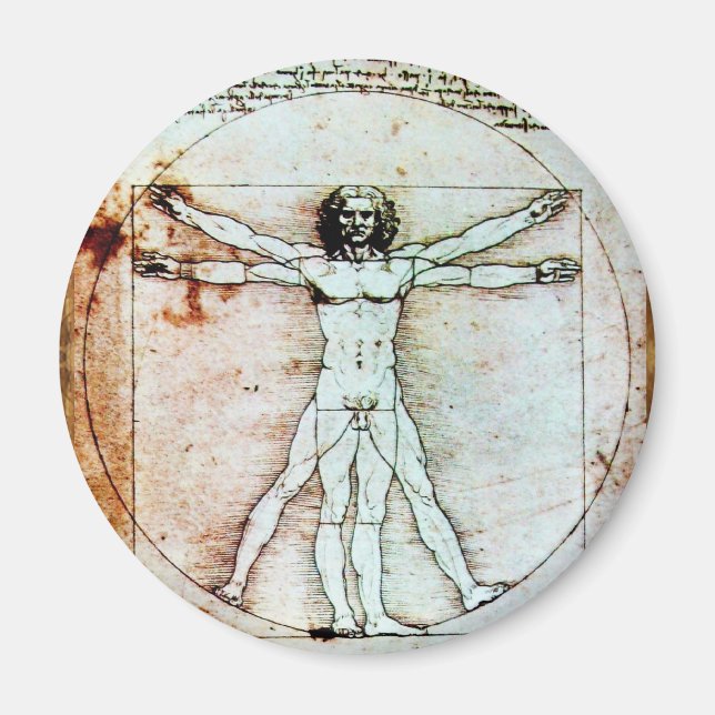 VITRUVIAN MAN, Antique Brown Parchment Magnet (Framsidan)