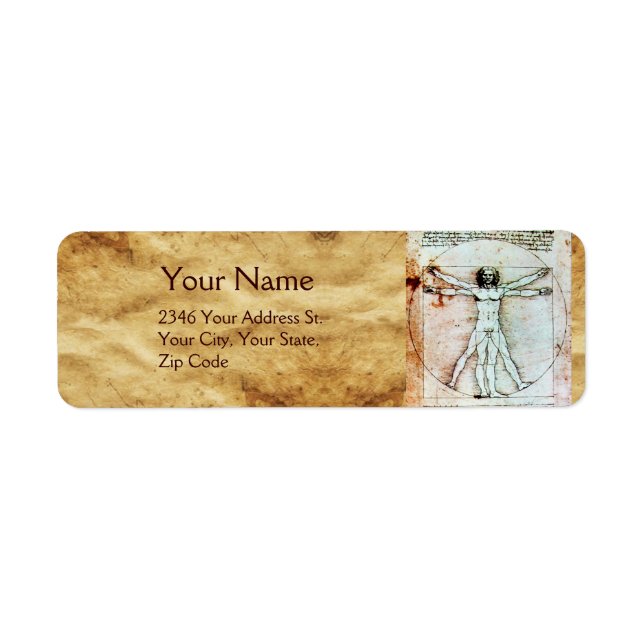 VITRUVIAN MAN, Antique Brown Parchment Returadress Etikett (Framsidan)