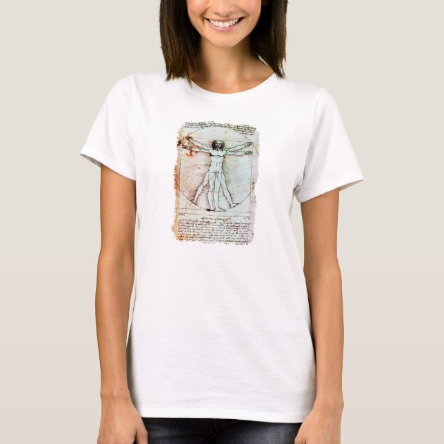 VITRUVIAN MAN, Antique Brown Parchment T Shirt (Framsida)