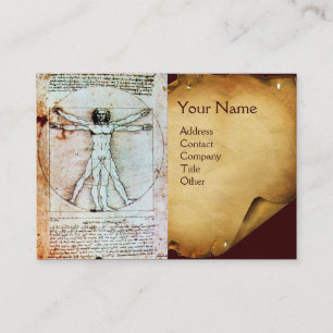VITRUVIAN MAN, Antique Brown Parchment Visitkort