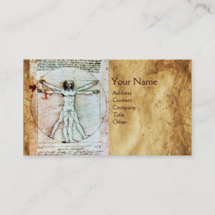 VITRUVIAN MAN, Antique Brown Parchment Visitkort