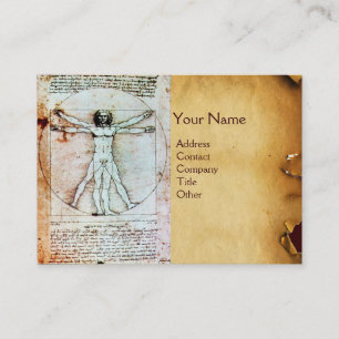 VITRUVIAN MAN, Antique Brown Parchment Visitkort