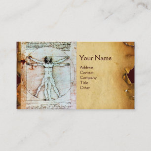 VITRUVIAN MAN, Antique Brown Parchment Visitkort