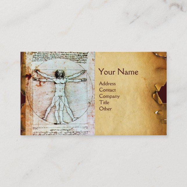 VITRUVIAN MAN, Antique Brown Parchment Visitkort (Framsida)