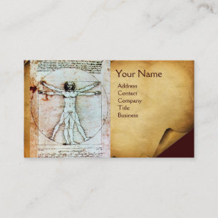 VITRUVIAN MAN, Antique Brown Parchment Visitkort
