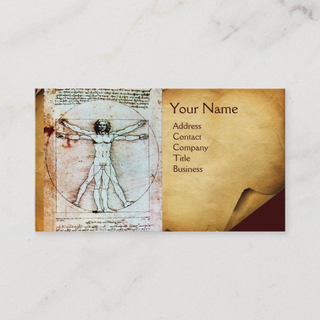 VITRUVIAN MAN, Antique Brown Parchment Visitkort (Framsida)