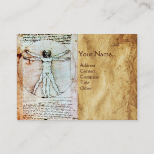 VITRUVIAN MAN, Antique Brown Parchment Visitkort