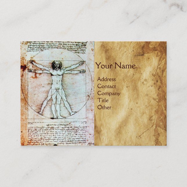 VITRUVIAN MAN, Antique Brown Parchment Visitkort (Framsida)