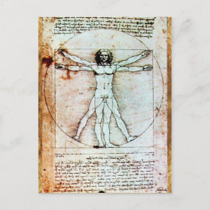 VITRUVIAN MAN, Antique Brown Parchment Vykort