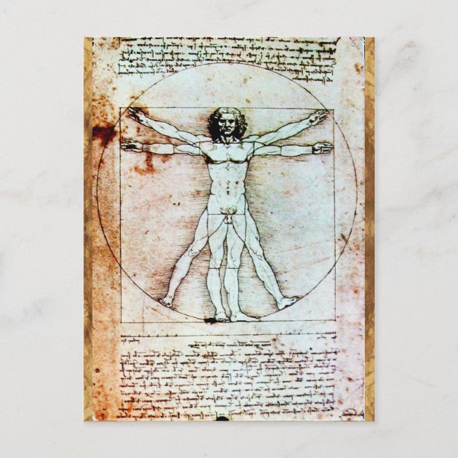 VITRUVIAN MAN, Antique Brown Parchment Vykort (Framsida)