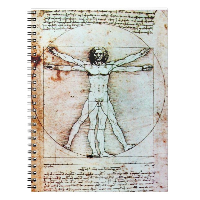 VITRUVIAN MAN Antique Parchment Anteckningsbok Med Spiral (Framsidan)