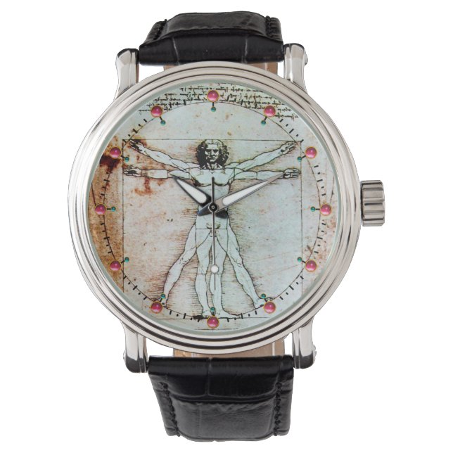 VITRUVIAN MAN Antique Parchment Armbandsur (Framsida)